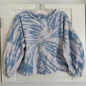 Altar’d State‎ Women’s Tie Dye Cotton Shirt Size S Puffy Sleeve Crop Back Detail